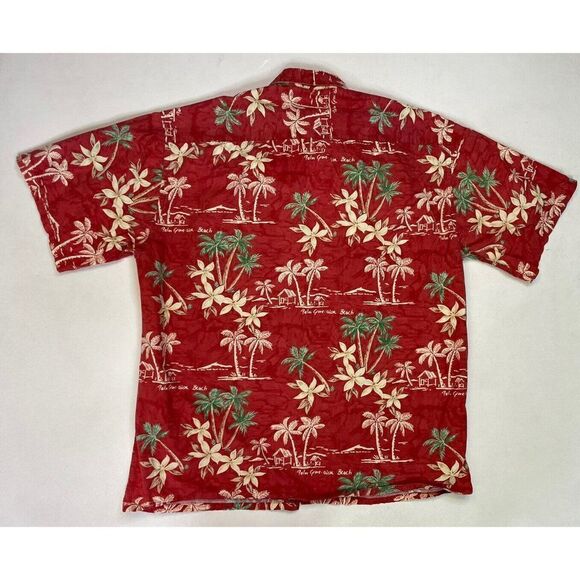 VINTAGE Pierre Cardin Hawaiian Shirt Men Large Red Floral Print Short Sleeve - Picture 3 of 5